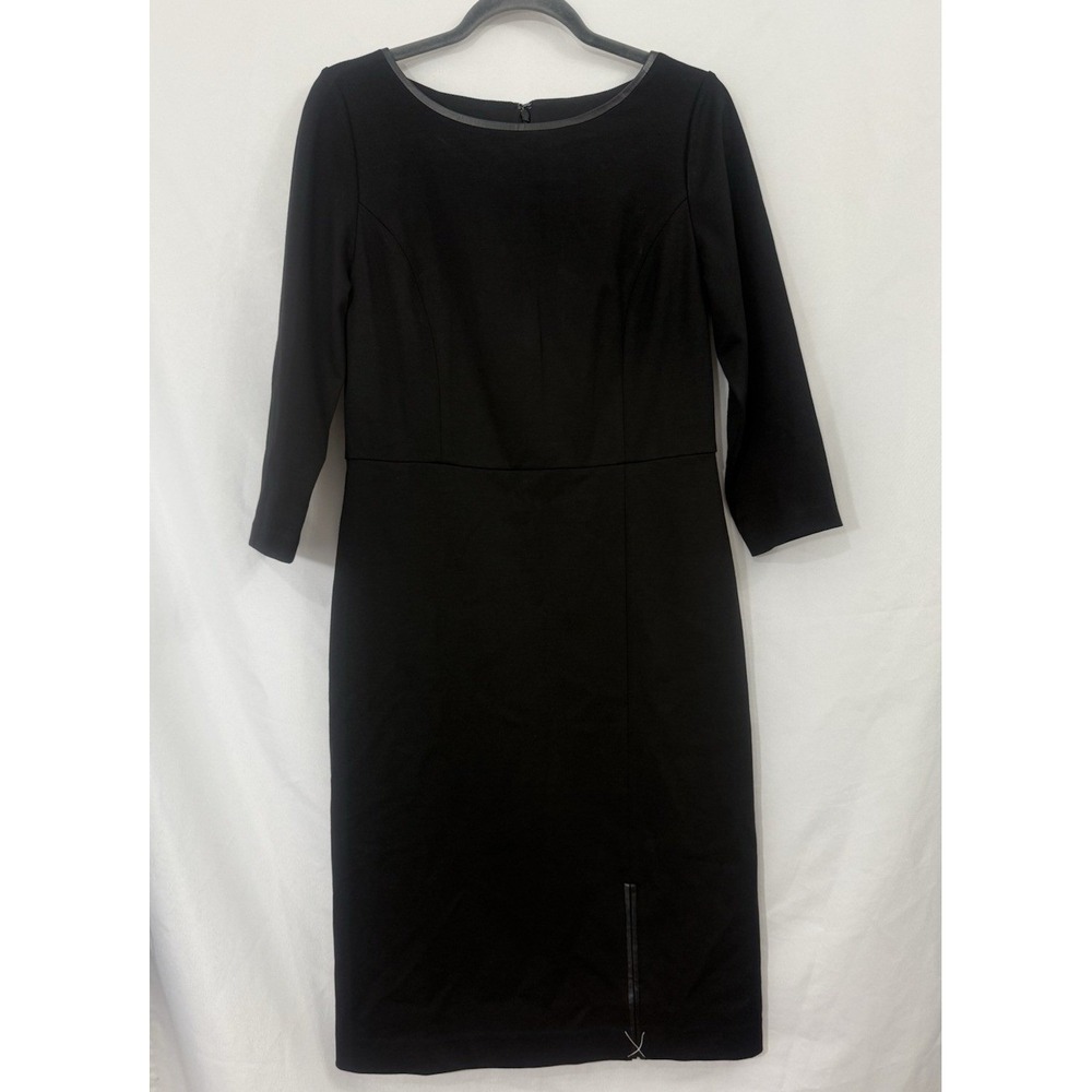NWT Talbots‎ Tipped Ponte Black Sheath Dress Jewel Neck Faux Leather Womens 6